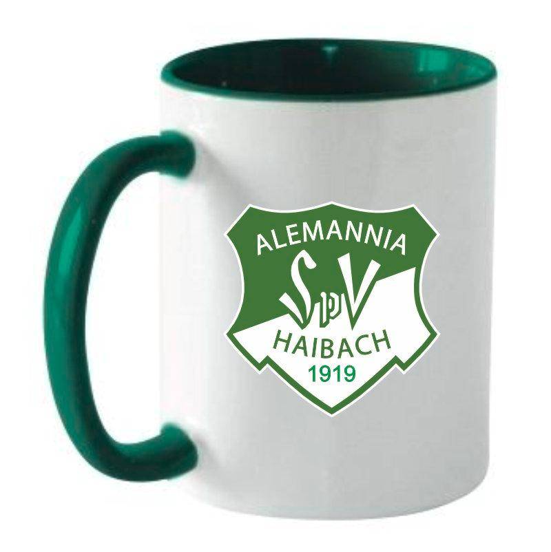 Keramiktasse weiß/grün Alemannia Haibach